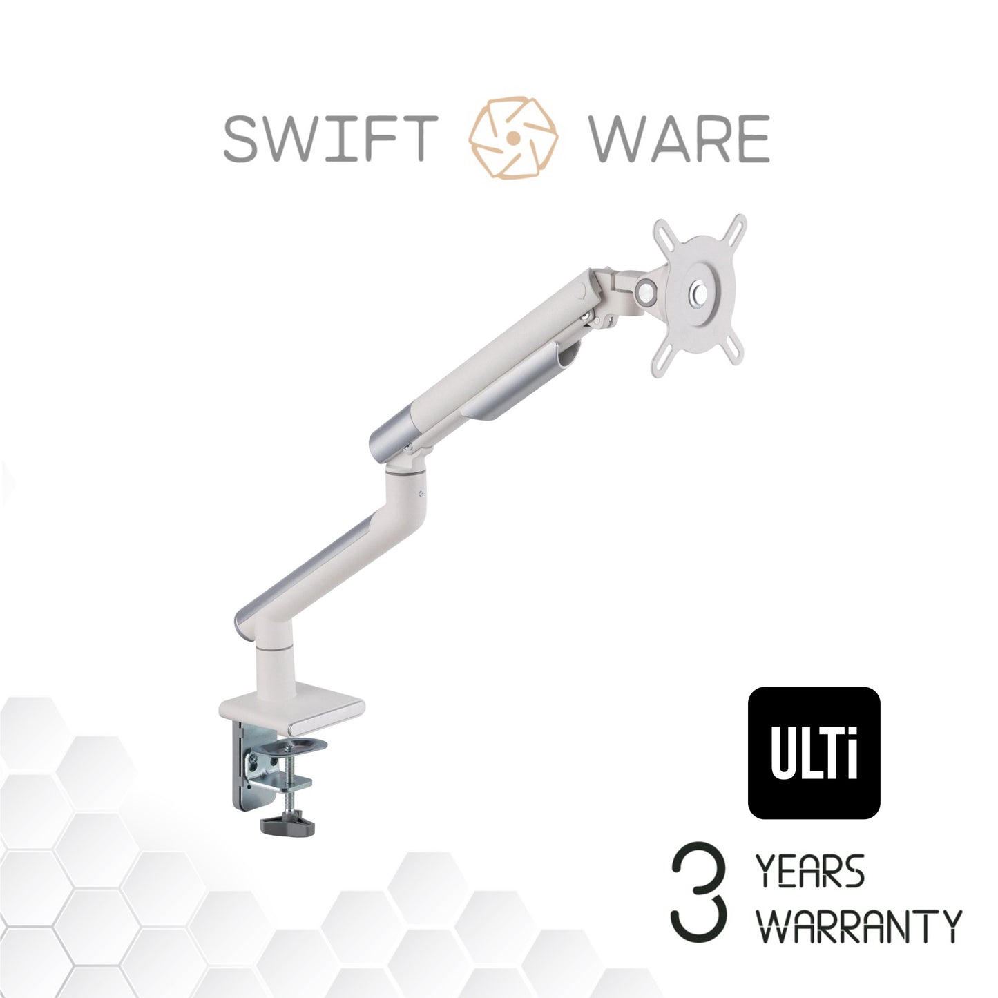 ULTi T24 Flex Premium Monitor Single Arm, Height Adjustable Mechanical Spring Monitor Desk Mount Stand, VESA Mount