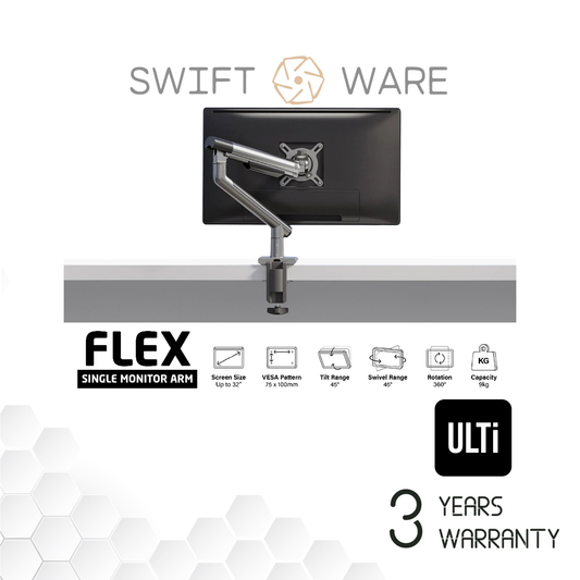 ULTi T17 Flex Premium Monitor Single Arm, Height Adjustable Mechanical Spring Monitor Desk Mount Stand, VESA Mount