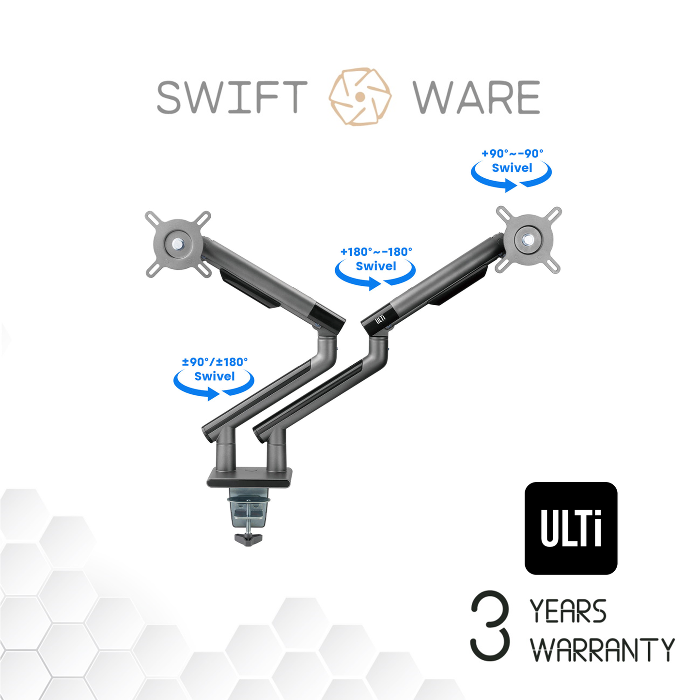ULTi T18 Flex DUAL White Monitor Arm, Height Adjustable Mechanical Spring Monitor Desk Mount Stand, VESA, Ergonomic Design for 2 monitors