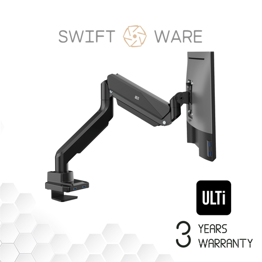 ULTi T34 Vega Premium Aluminium Heavy Duty Gas Spring Single Arm for 38, 43, 49 Inch Monitor, with Built-in USB 3.0, Audio, Mic Ports