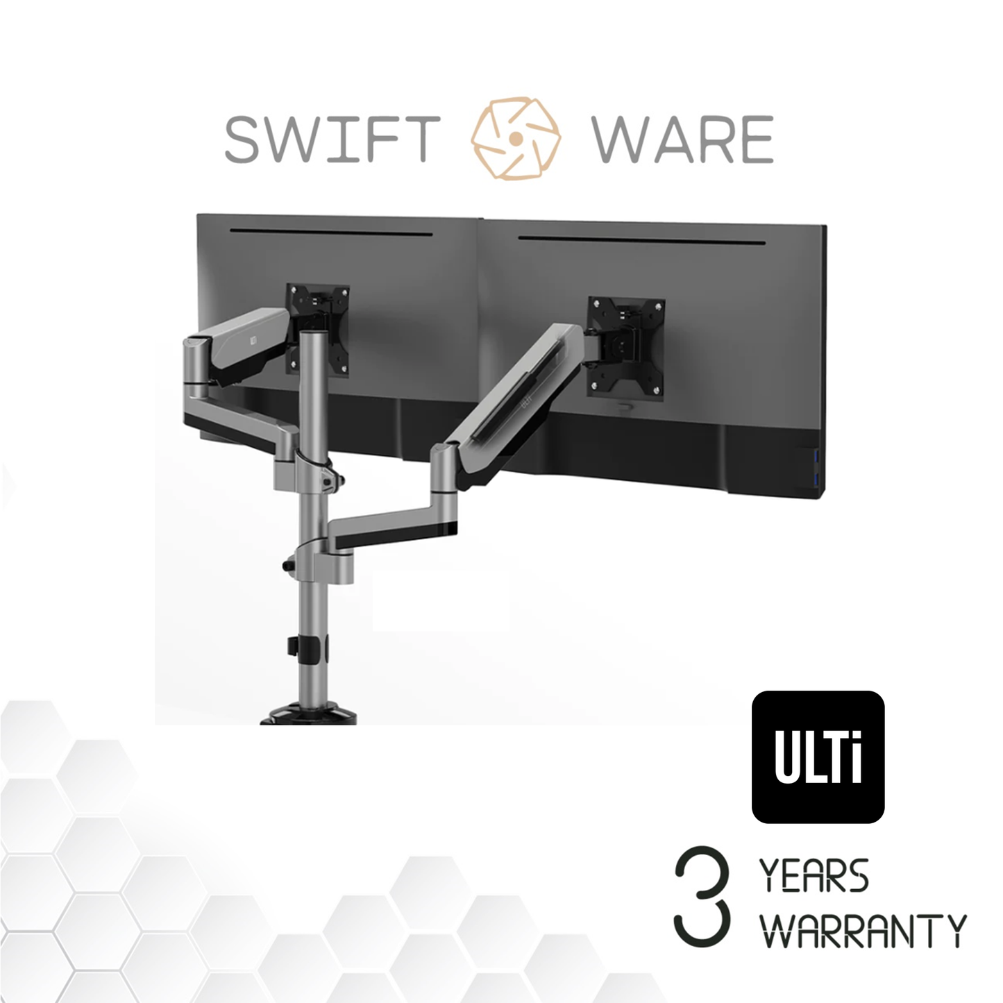 ULTi T23 APEX Vertical Stacking Dual Monitor Arm for 2 Monitors Up to 32”, Fits Curved Ultrawide w/ Tall Pole, VESA Mount