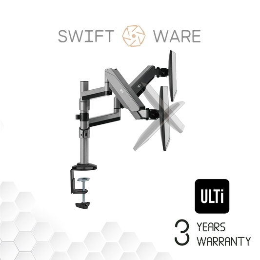 ULTi T23 APEX Vertical Stacking Dual Monitor Arm for 2 Monitors Up to 32”, Fits Curved Ultrawide w/ Tall Pole, VESA Mount